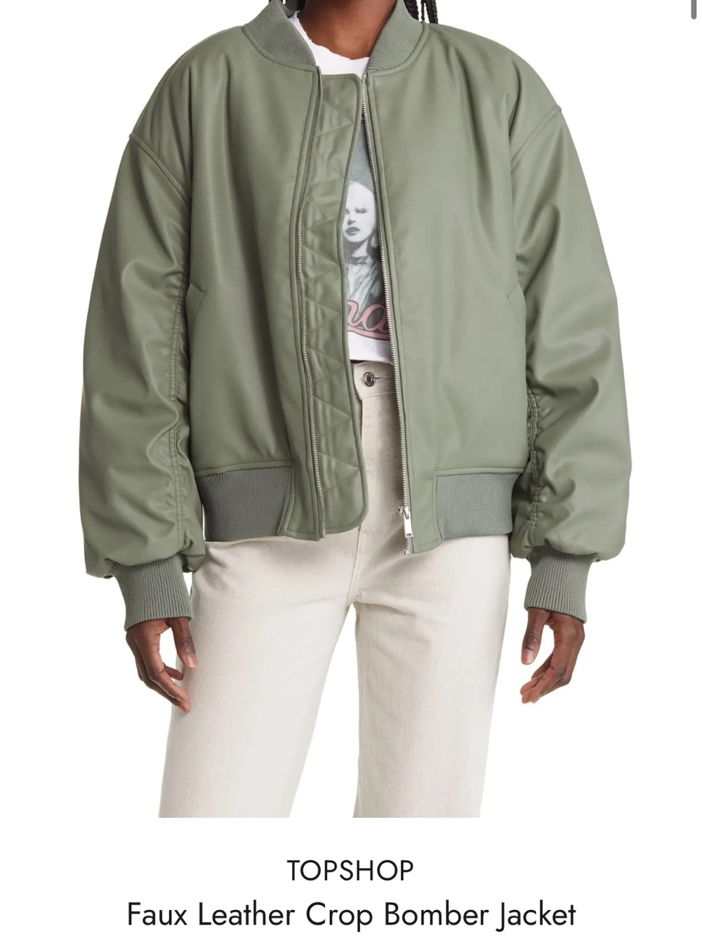 Topshop Sage Faux Leather Crop Bomber Jacket